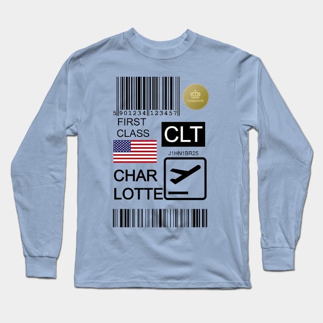 Charlotte United States travel ticket Long Sleeve T-Shirt by Travellers